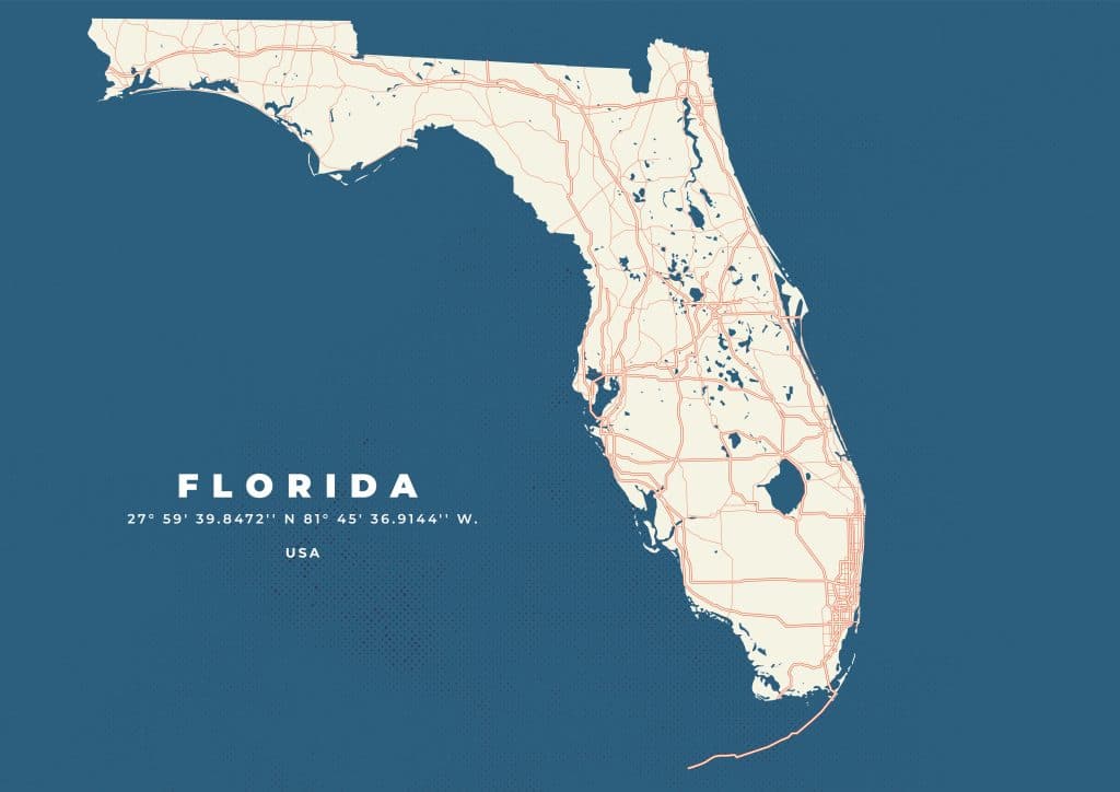 Image of the state of Florida on a navy blue background.