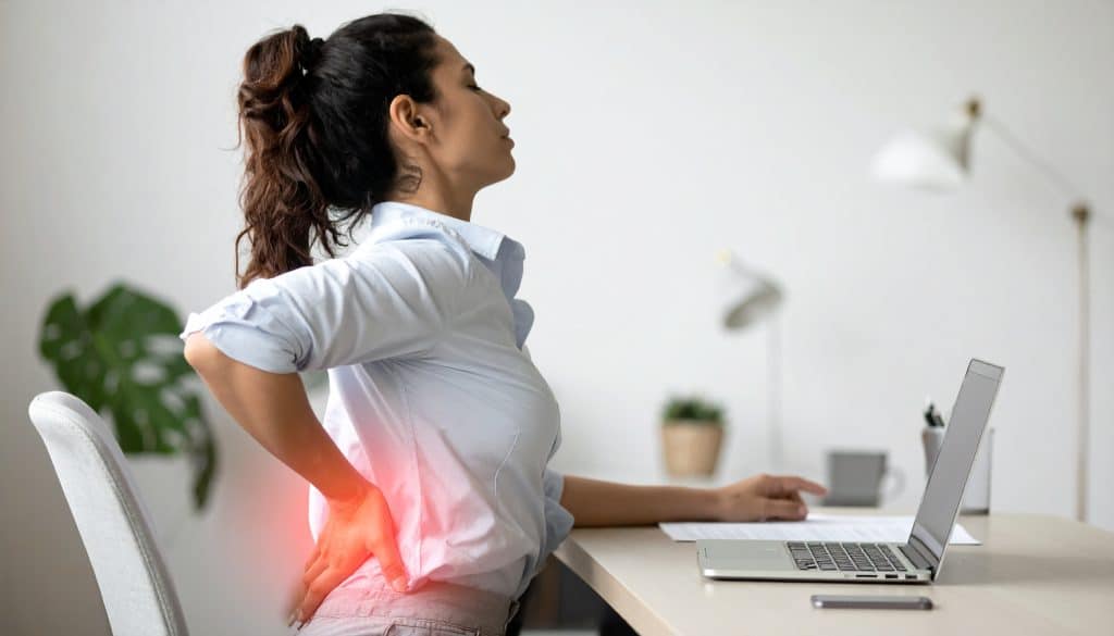 woman who has back pain at desk